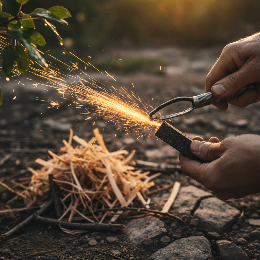 Fire-starting technique demonstration