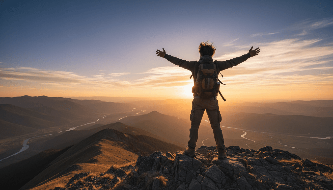 Participant standing proudly beside their completed survival shelter